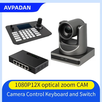 1080P 60fps Um 12X Zoom Óptico de 20X NDI ao Vivo da Câmera Solução de Kit e Um Joystick controlador e Um Switch PoE