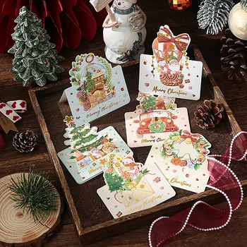 10pcs Cartões de Natal Kawaii Papai Noel Postal de Natal Presente de Ano Novo Cartão 2024 Crianças Presentes para festas
