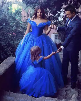 2024 Azul Nova Cinderela Off Ombro Vestidos de Baile Formal Vestidos de Noite árabe de Dubai Vestidos de Festa Personalizada