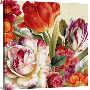 5D Bordado de Diamante com Vista para o Jardim de Flores de Tulipa Peônia Rosa Agulha de Diamante Pintura Completa da Broca Mosaico de Flores da Decoração da Parede