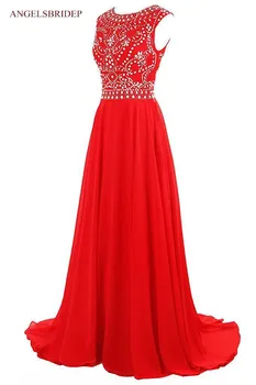 ANGELSBRIDEP Vermelho Longo Prom Dress Chiffon de Cristal Cintura Império Vestidos de festa A-Linha Concurso de Vestidos para as Mulheres, a Festa à Noite
