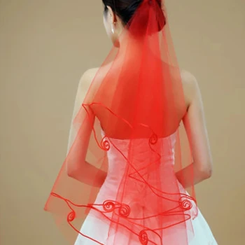 As Mulheres Presentes Elegante Vestido De Casamento Clássico Acessórios Simples, De Uma Camada De Vermelho, Branco De Renda Borda Curta Véus De Noiva