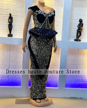 Aso Ebi Elegante Nigeriano Sereia Vestidos De 2023, Com Cristal De Lantejoulas Babados Off Ombro Africana Festa De Casamento Vestidos De