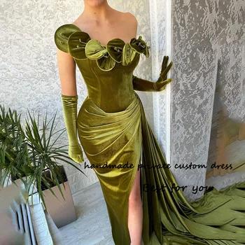 Azeite de Veludo Verde Sereia Vestidos com Fenda de Um Ombro Sexy Bodycon Prom Vestido de Festa 2024 Mulheres Formal Vestidos de Gala