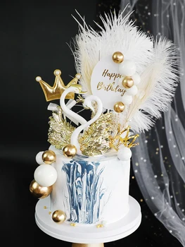 Belo Cisne Enfeite de Bolo Topper Coroa Branca e Preta Bolo Topper para Aniversário, Festa de Casamento Bolo de Decorações de Bolos