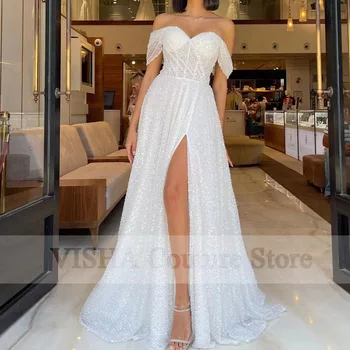Brilhante Lantejoulas Longo de Baile, Vestidos de 2022 Querida Off Ombro Vestido de Noite Formal para o Casamento