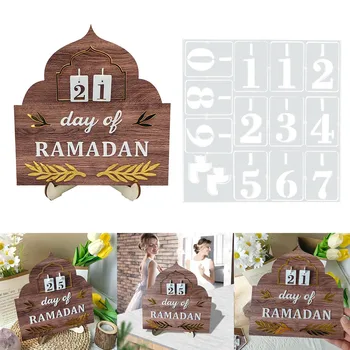 DIY Calendário de Contagem regressiva Para o Eid al-Fitr Muçulmano Islã Casa de Decoração de Mesa de Madeira Mesa Enfeite Com Suporte Ramadã Fornecimentos de Terceiros