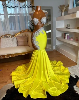 Dubai Tira Borlas Amarelo Vestido De Formatura Sereia Meninas Negras Senhoras De Vestidos Para Ocasiões Especiais De Festa Sexy Vestidos De Ver Através De