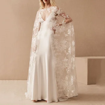 Elegante Branco Com Decote Em V Uma Linha De Piso Comprimento Do Laço Bordado Mulher Vestidos De Noiva Vestidos De Engajamento Frete Grátis