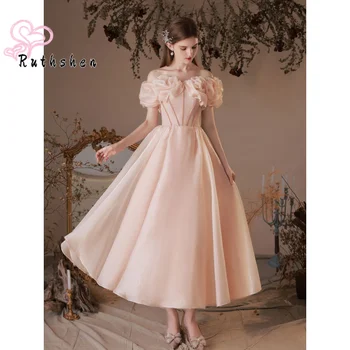Elegante Comprimento do Tornozelo cor-de-Rosa Vestido de Baile, Fora O Ombro Frisado para as Mulheres 2023 Festa à Noite