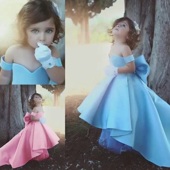 Formal Lolita Vestidos da Menina de Flor de Luz Azul Vestido de baile Crianças a Primeira Comunhão, Festa de Casamento da Princesa com o Trem