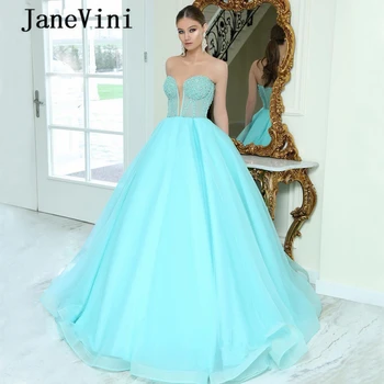 JaneVini 2020 Sexy Verde Menta Plus Size Vestido De Baile Vestido De Baile Querida Consulte Embora Sem Mangas De Luxo Frisado Dubai Vestidos De Baile