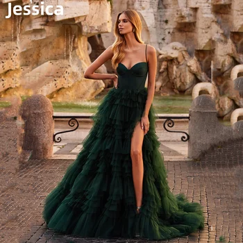 Jessica Spaghetti Strap Espartilho Princesa Vestidos de Baile Vestido de Noiva de Várias Camadas De Tule Vestidos de Noite Um em forma de Vestido de Festa
