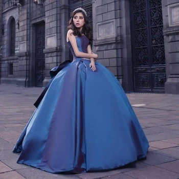 Luxo Azul Vestido Quinceanera 2024 sem Alças Princesa do Baile Vestido de baile Sweet 16 XV Anos de Idade Perder Aniversário Vestido Concurso Mexicano