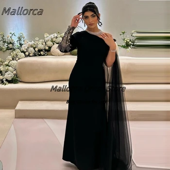 Mallorca فساتين مناسبة رسمية Lantejoulas de Manga Longa, Vestidos de Baile para a Arábia saudita as Mulheres, Vibra Preto Vestido de Noite Vestidos de Banquetes