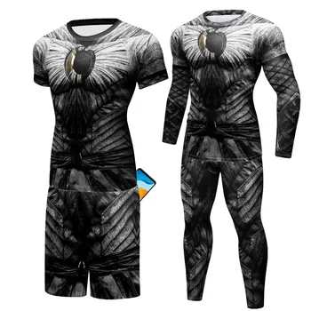 Marca de Boxe de Compressão de JIU-jitsu, MMA Treino Rashguard T-Shirt dos Homens 3D Calças de Fitness Bodybuild Cruz ajuste de Jiu Jitsu Camisas, Calças
