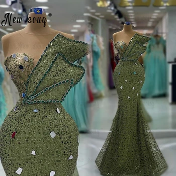 Moda Sage Green Vestido De Festa Prata Pedras Beading Convidado Do Casamento Vestido De Árabe Mulheres Jantar Noite Vestidos De Concurso Formal, Baile De Finalistas