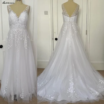 Modesto Vestido Branco de Casamento Tule 2023 Decote em V sem Mangas A Linha de Praia Boho Vestidos de Noiva Plus Size vestidos elegantes para mulher