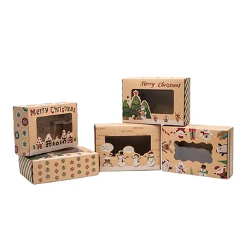 Natal Cookie Caixas de Janela para Tratar e Pastelaria de Papel Kraft Mini Bolo de Caixas de Presente para presentear com cobertura de Chocolate Caixa