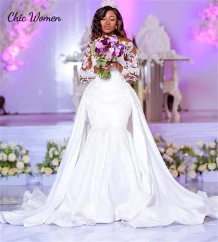 Nigeriano Sereia Do Vestido De Casamento Com Trem Destacável De Manga Longa Sul-Africano Igreja País De Noiva Vestidos De Noiva Elegante