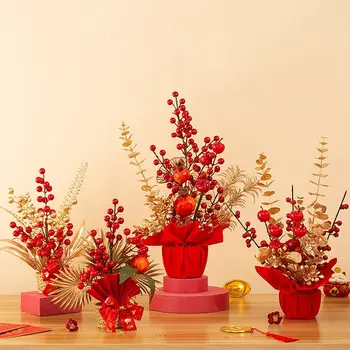 O Ano Novo Chinês Delicado De Moda De Frutas Vermelhas Ramo De Boa Sorte Festival Da Primavera Potes De Moda De Arte Elegante Design Decoração De Casa