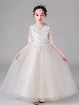 O vestido da menina high-end elegante estrangeiros estilo para crianças bonito da menina flor, a princesa vestido de festa vestido de noiva