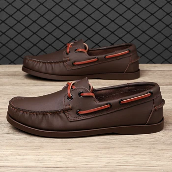 Original dos Homens de Couro Sapatos de Vela Sapatos Lace-up Clássico de Tamanho Grande, Confortável Exterior resistente ao Desgaste Moda Respirável