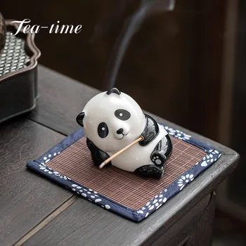Panda Bonito Cerâmica Queimadores De Incenso Portátil Incensário Budismo Proprietário De Incenso Casa De Chá, Casa De Yoga Studio Decorar O Chá De Estimação Figurine