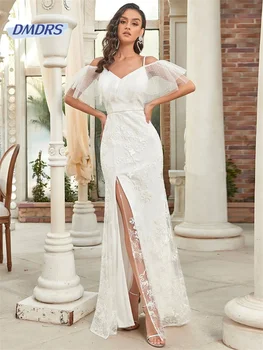 Praia Apliques 3D Flor do Vestido de Casamento Pastrol Frio-Ombro Sereia Vestido de Noiva Boêmio de Vestidos De Noiva