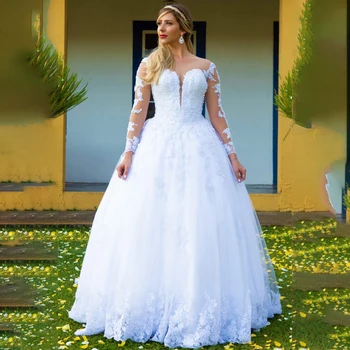 Querida Mangas compridas Bola Capela Trem Vestidos de Branco Vestidos de Noiva com Cristais bestidos de noiva Vestido de Noiva Novo