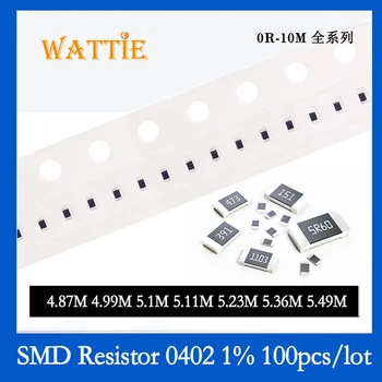 Resistor SMD 0402 1% 4.87 M 4.99 M 5.1 M 5.11 M 5.23 M 5.36 M 5.49 M 100PCS/monte chip resistores de 1/16W 1,0 mm*0,5 mm