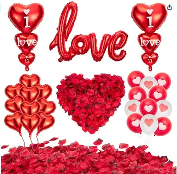 Romântico, Eu Amo Você, Folha De Balões Com Fitas De Pétalas De Rosa Para Casamento De Dia Dos Namorados Decorações