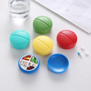 Round 4 Compartimento De Plástico Caixa De Pílula Em Miniatura Caixa Portátil Medicina Medicina De Viagem Tablet Recipiente Cápsula Comprimido Organizador