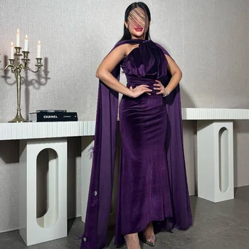 Serendipity فستان رسمي em linha Reta de Um Ombro-Vestido de Noite Formal, Elegante Kniiting Penas Cocktail Vestido de Baile Para as Mulheres 2024