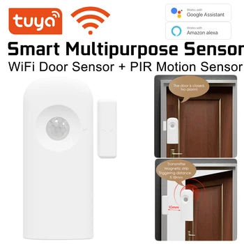 Tuya Inteligente Multifunção WiFi, Sensor de Porta e Sensor de Movimento de PIR 2-em-1 função com Alexa Google Smart Home Security Smart Vida