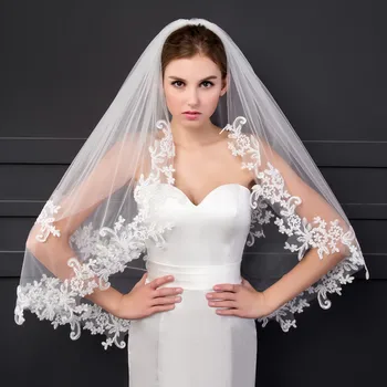 Véu de noiva de Renda Flor Branca, Marfim Véu Curto de Véu de Noiva do Casamento de Acessórios Elegantes 2 Camadas Fascinator