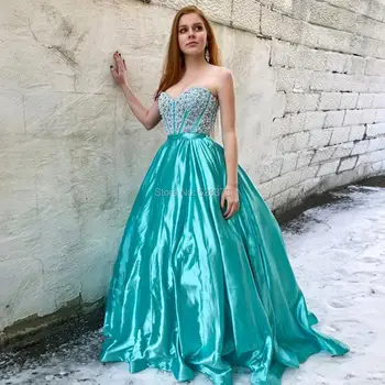 YNQNFS PD44 Chique Querida Bola Vestido de Princesa de Cristal Vestidos de Baile Verde Aqua 2018
